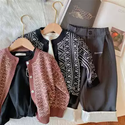 Chen Ma children's sweater 2021 Spring and Autumn new male and female children Jacquard knitted cardigan baby personality coat coat