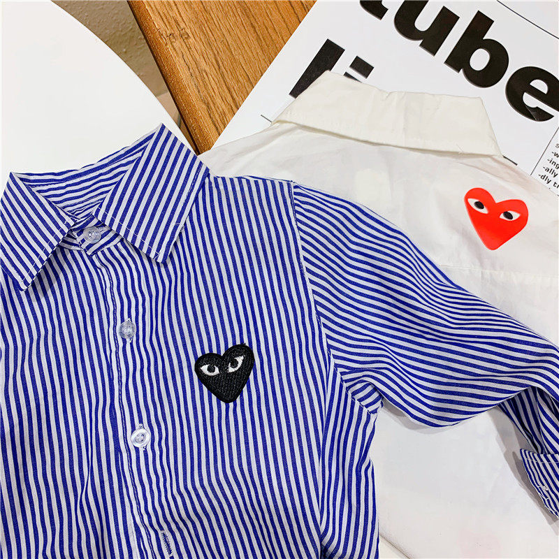 Chenma Children's Shirt 2021 Autumn New Men And Women's Striped Embroidered Loving Long Sleeve Shirt Baby Boomer Blouse