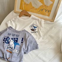 Chen Ma children short sleeve 2021 summer new male and female children shark printing cotton T-shirt baby personality