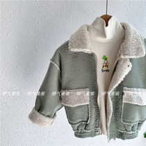 Chen Ma childrens coat 2020 autumn and winter New products male and female children Lamb hair corduroy stitching baby coat