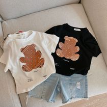 Chen Ma children short sleeve 2021 summer new products for boys and girls cashew flower bear cotton T-shirt baby Korean round neck T