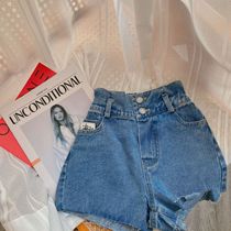 Chen Ma childrens shorts 2021 summer new boys and girls Korean version of high waist hole denim shorts baby label hot pants