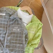 Chen Ma childrens sunscreen clothing 2021 summer new products for boys and girls hooded check skin clothing baby zipper shirt tide coat