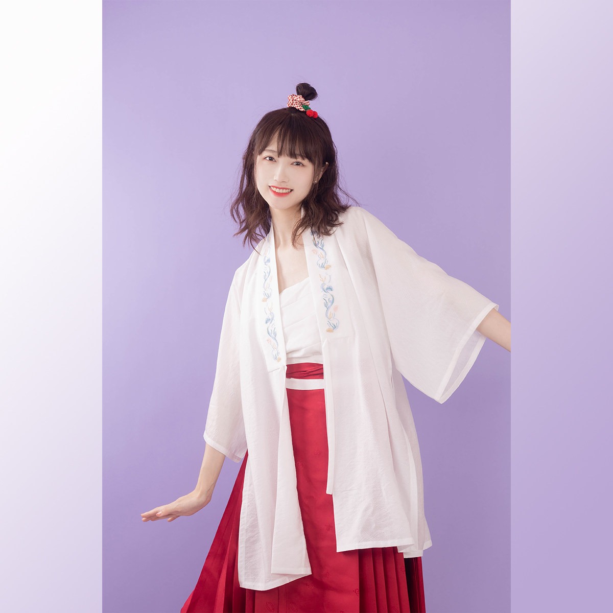 (Spot) Pineal Fasting to embroider Coral Bay Summer Marine Wind Half Sleeves In the Long version of the Vest Sub Mandarin