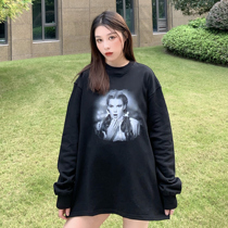 WHOOPSHOP WUT 2020AW black and white girl portrait plus velvet sweater National tide brand men and women loose tops