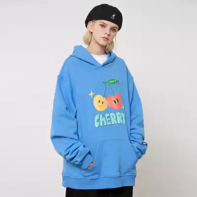 (WUT official store)2020AW cherry smiley face three-dimensional foam printing all-match thick cotton T national tide men's and women's hoodie