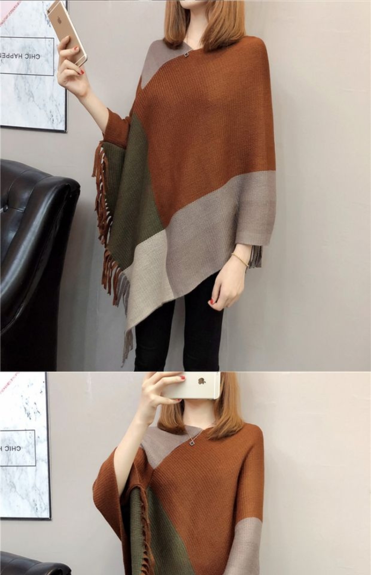 Hàng dệt kim mới dài đoạn đầu khăn choàng tua rua nữ cỡ lớn rộng rãi áo sơ mi dơi lười gió mùa thu và áo khoác mùa đông áo khoác cardigan nữ form dài