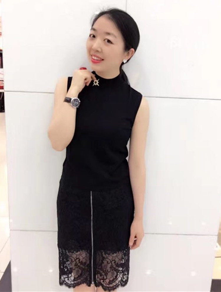 Áo thun nữ cổ trụ nửa cao không tay chất liệu lụa đá dệt kim mặc trong — Xanh bơ chi tiết 12