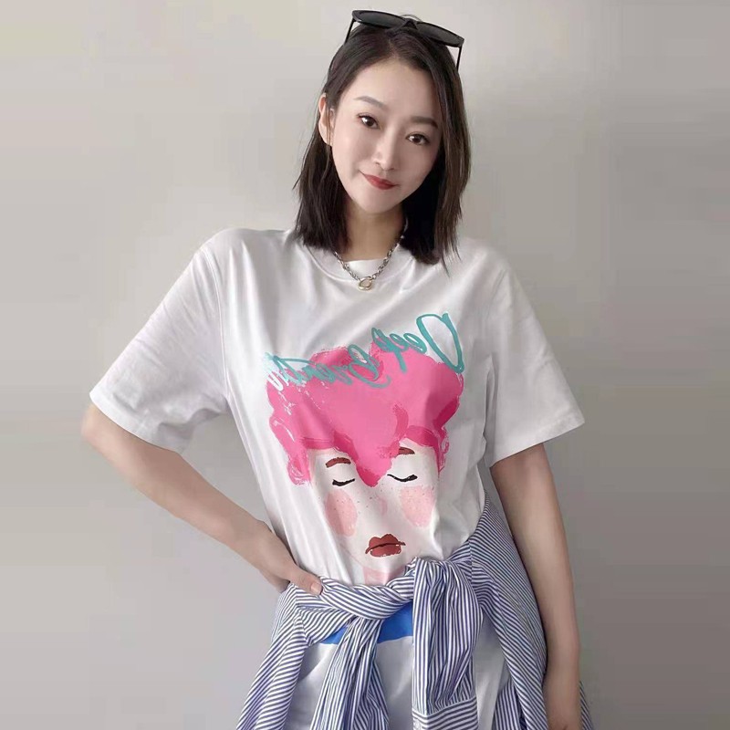Áo thun nữ cotton dáng rộng in hình chân dung tay ngắn — Màu đen chi tiết 12