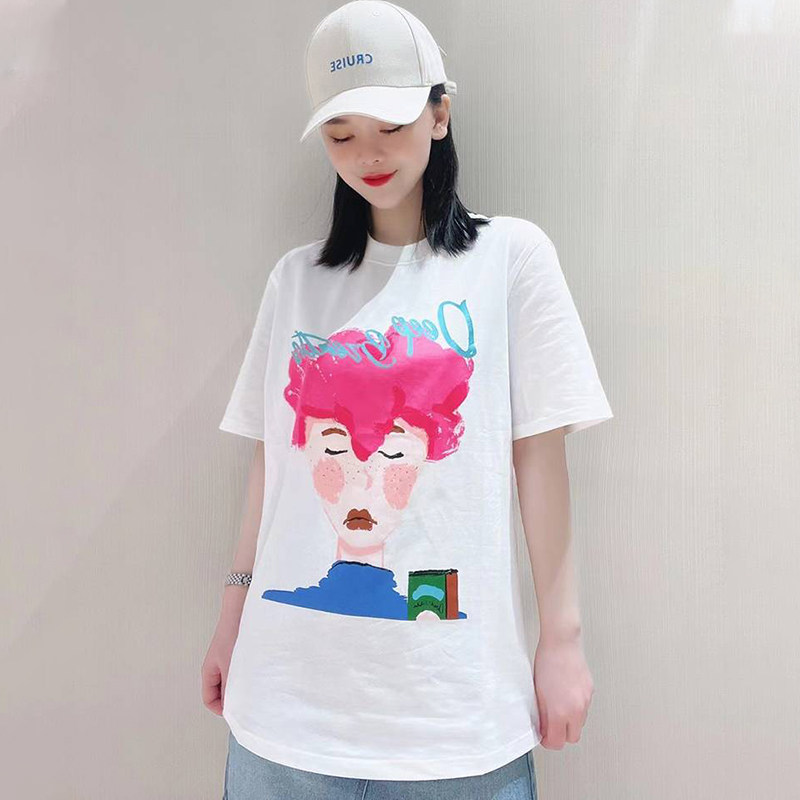Áo thun nữ cotton dáng rộng in hình chân dung tay ngắn — Màu đen chi tiết 4