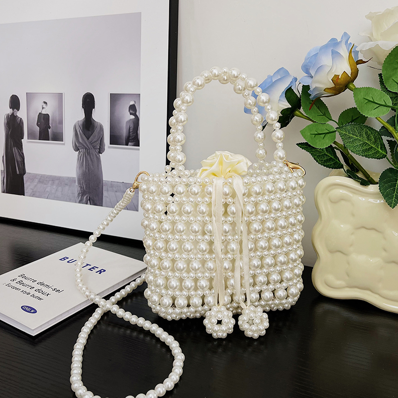 French-Style Pearl Handbag, Shoulder Bag, Beaded Crossbody Bag, Finished Product, 2025 Spring/Summer, Elegant Ladylike Small Phone Bag