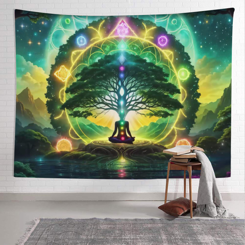 Mandala Background Cloth Wall Hanging Seven Vein Hanging Cloth Yoga Meditation Space Layout Canvas Tapestry Tablecloth