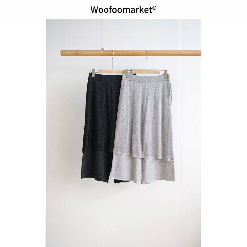 【Haijie Daily Collection】Fake Two-Piece Knitted Skirt Pants with a Sense of Design, Women's Cropped Pants for Spring Sskz002