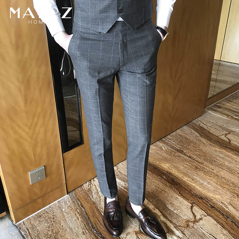 Nam giới kinh doanh quần Formal Thu Anh sọc ca rô Tây quần kinh doanh quần Casual Pants Suits quần Slim quần Suit Slim Suit quần.