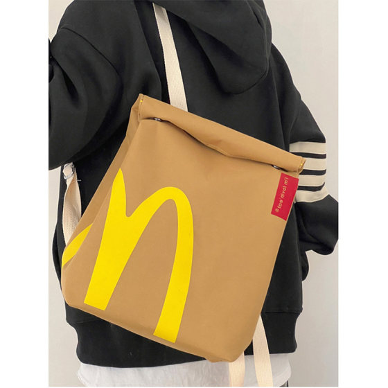 Internet celebrity McDonald's school bag 2024 spring and summer new paper bag backpack women's backpack large capacity bag student class bag