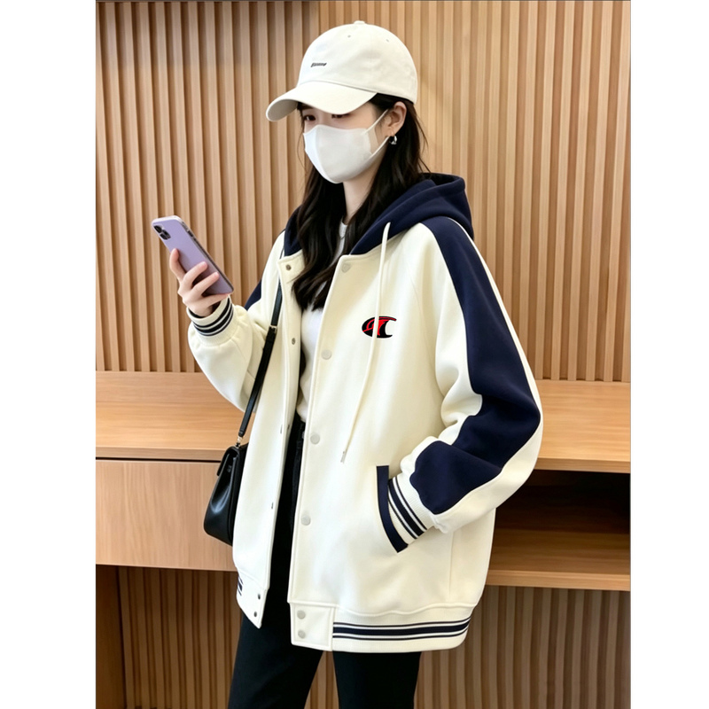 Champion Captain Jacket Women's Autumn Baseball Jacket Color-Block Cardigan Sweatshirt 2026 Autumn/Winter New Fleece-Lined Lazy Top