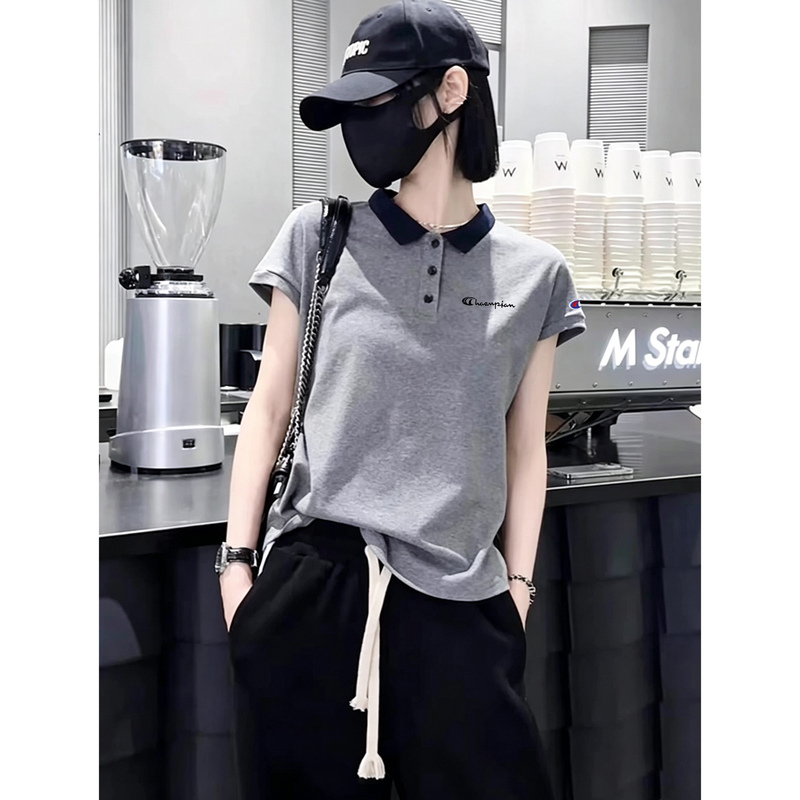 Japanese Trendy Brand Polo Shirt Short-Sleeved T-Shirt Women's 2026 New Summer One-Piece Sleeve Slimming and Age-Reducing Gray Top Japanese Trendy Brand Polo Shirt Short-Sleeved T-Shirt Women's 2026 New Summer One-Piece Sleeve Slimming and Age-Reducing Gray Top