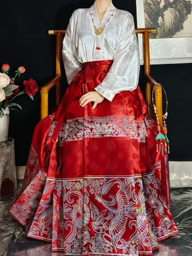 Красное ханьфу, длинная юбка, комплект, китайский стиль, длина макси