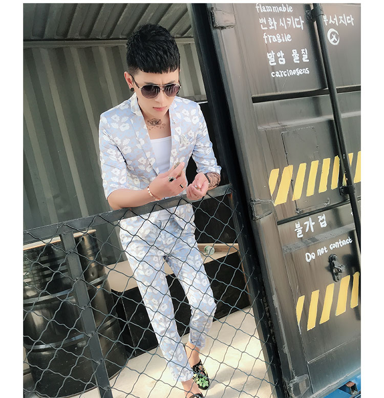 Mùa xuân và mùa hè mỏng in quần quần phù hợp với phù hợp với nam phù hợp với hai bộ phiên bản Hàn Quốc của bộ thợ làm tóc tự tu bộ vest nam trẻ trung