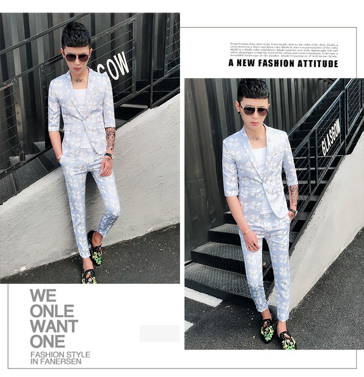 Mùa xuân và mùa hè mỏng in quần quần phù hợp với phù hợp với nam phù hợp với hai bộ phiên bản Hàn Quốc của bộ thợ làm tóc tự tu bộ vest nam trẻ trung