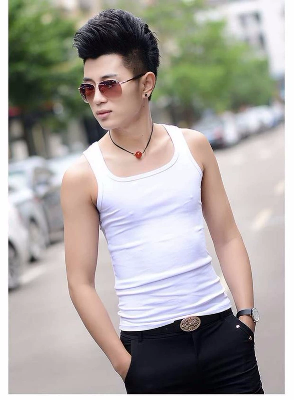 Áo thun cotton bó sát nam co giãn đáy áo vest nam mùa xuân và mùa hè cổ thấp thanh niên áo nỉ áo ấm nam mùa đông