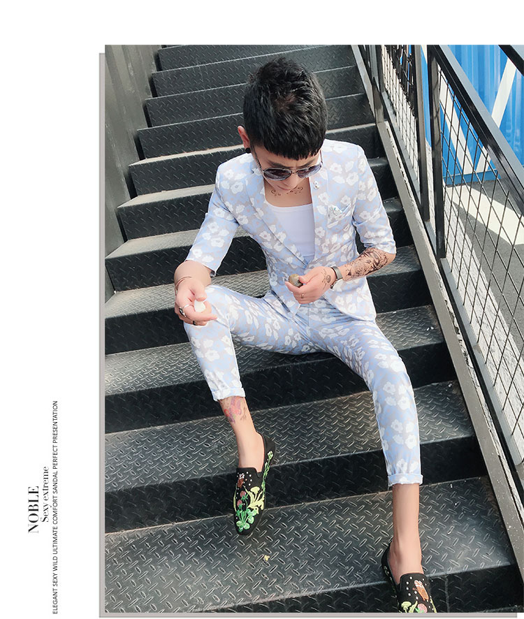 Mùa xuân và mùa hè mỏng in quần quần phù hợp với phù hợp với nam phù hợp với hai bộ phiên bản Hàn Quốc của bộ thợ làm tóc tự tu bộ vest nam trẻ trung