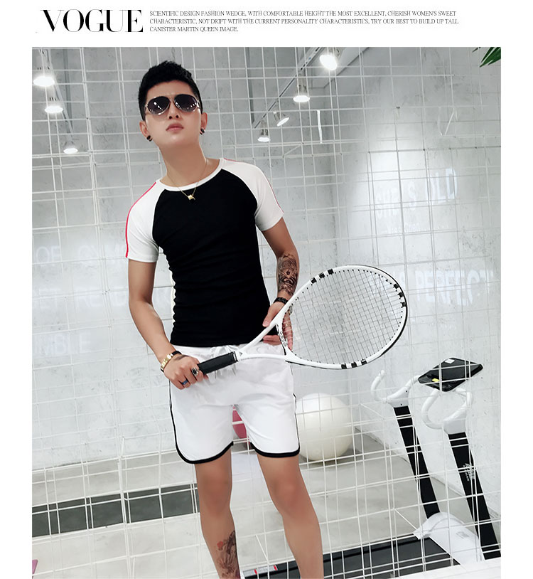 2018 mùa hè người đàn ông mới của mỏng thời trang quần short ngắn tay t-shirt hai mảnh Hàn Quốc thể thao giản dị phù hợp với thủy triều