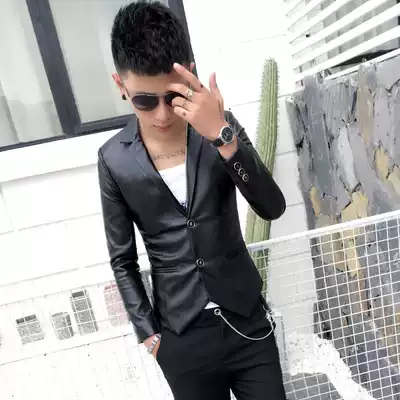 Spring leather small suit men's slim Korean version of the trendy handsome night personalized suit leather short jacket hairstylist top