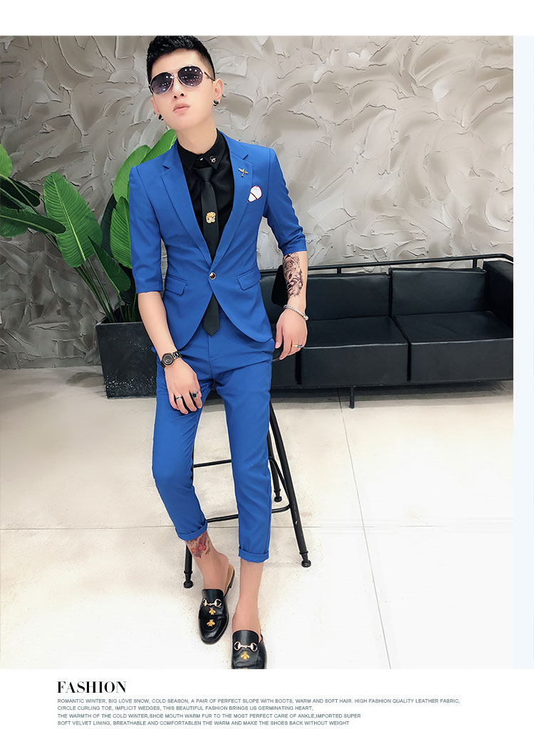 Hộp đêm Thợ cắt tóc tay áo phù hợp với người đẹp trai Hàn Quốc tay áo mỏng tay áo nhỏ phù hợp với nam giới áo dài nam