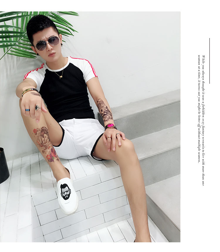 2018 mùa hè người đàn ông mới của mỏng thời trang quần short ngắn tay t-shirt hai mảnh Hàn Quốc thể thao giản dị phù hợp với thủy triều