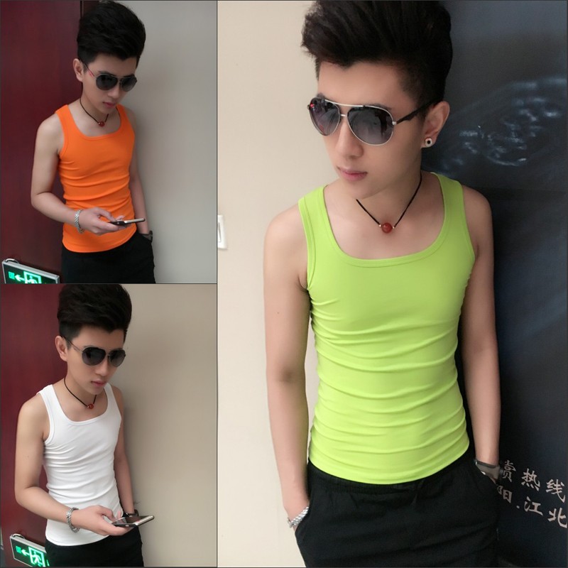 Close-fitting guy square collar vest cotton tight vest spirit boys elastic slim-fit bottoming shirt trendy all-match undershirt