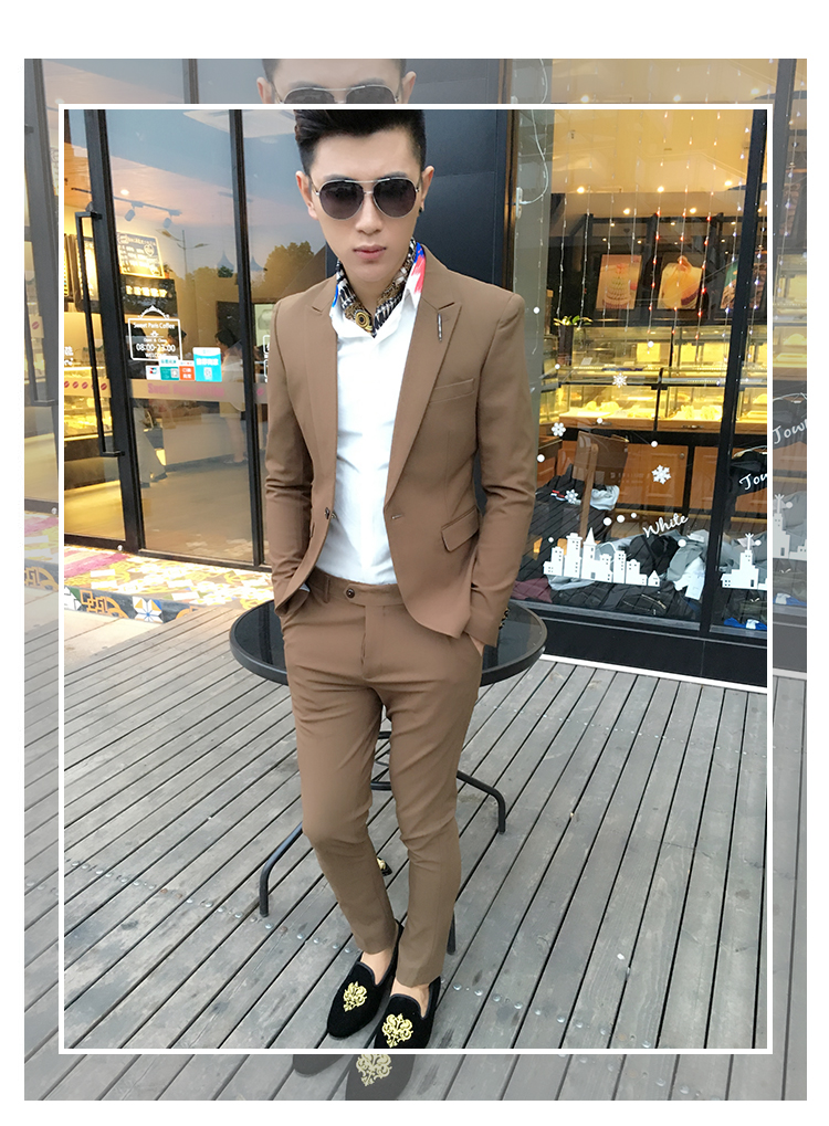 Một bộ đồ vest nam hai mảnh mùa xuân và mùa thu phiên bản Hàn Quốc của chiếc áo dài màu rắn tự trồng thời trang Anh quần âu nam đẹp