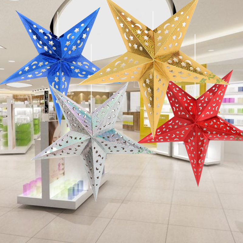 Christmas decorations five-pointed star ornaments shopping mall shop ceiling New Year's Day decoration pendant scene layout