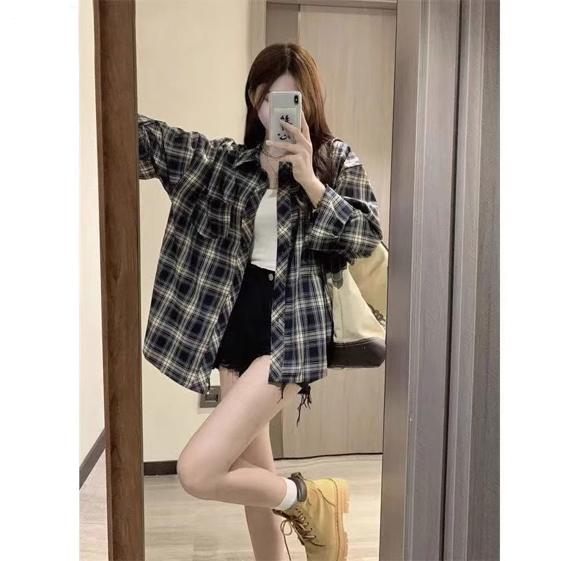 American Retro Plaid Shirt for Women, Spring Outerwear, 2026 New Design, Loose Long-Sleeved Shirt Jacket American Retro Plaid Shirt for Women, Spring Outerwear, 2026 New Design, Loose Long-Sleeved Shirt Jacket