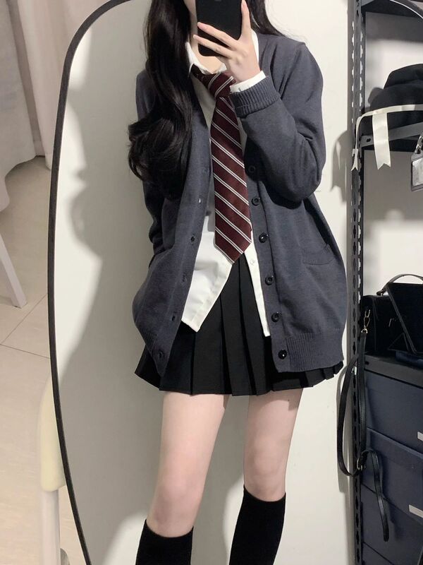 Jk Uniform Spring and Autumn Japanese Style Preppy Loose Solid Color Sweater Knitted Cardigan Thin Long-Sleeved Jacket for Women