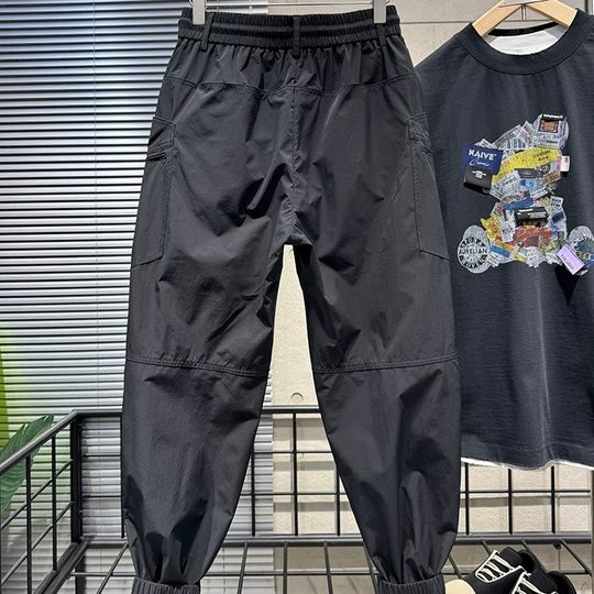 2025男士春秋季新款拼接工装裤时尚潮流百搭舒适休闲束脚哈伦裤