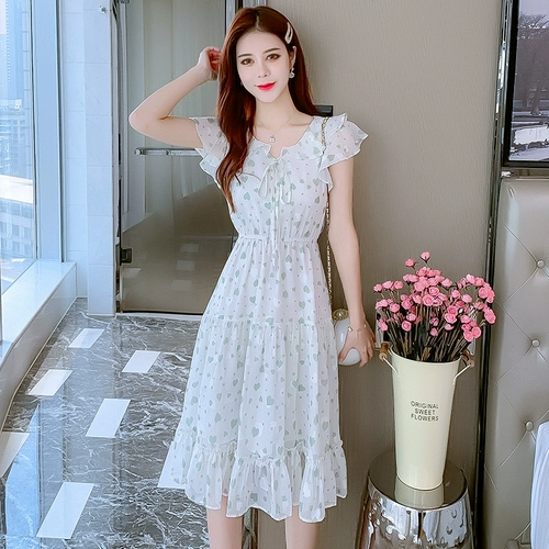 Платье, летняя одежда, летний приталенный корсет, шифоновая длинная юбка, в цветочек, коллекция 2022