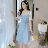 Летнее джинсовое платье, летняя одежда, приталенный корсет, французский стиль, изысканный стиль, коллекция 2022, подходит для подростков