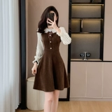 Демисезонная юбка, вельветовый лонгслив, комплект, подтяжки, платье, подходит для подростков, французский стиль