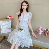 Платье, летняя одежда, летний приталенный корсет, шифоновая длинная юбка, в цветочек, коллекция 2022