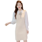 Ретро трикотажное весеннее платье, приталенный комплект, корсет, юбка, французский ретро стиль, коллекция 2022