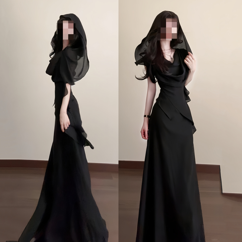 French-Style Black Spaghetti Strap Dress, Summer 2026 New Model, New Chinese-Style Long Dress, Very Beautiful Outfit Set French-Style Black Spaghetti Strap Dress, Summer 2026 New Model, New Chinese-Style Long Dress, Very Beautiful Outfit Set