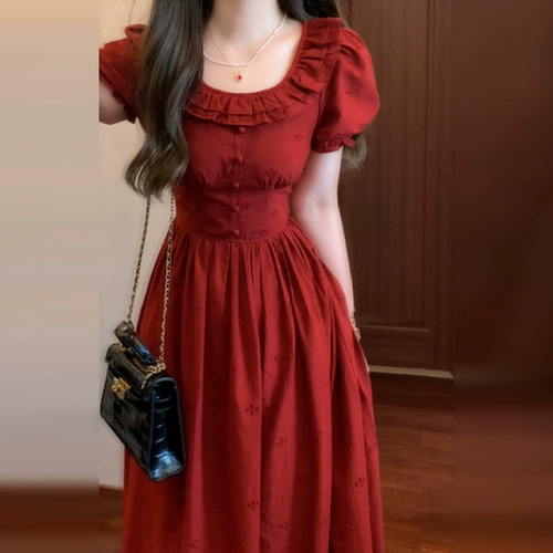 2025 новое летнее стильное платье с короткими рукавами в нежном стиле, женское платье во французском стиле, красивая белая юбка с талией в стиле ретро