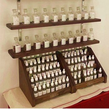 Essential oil bottle display stand black walnut solid wood multi-layer retro