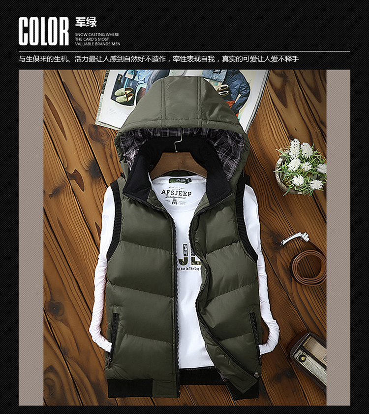Mùa thu đông xã hội thanh niên cotton vest nam dày xuống áo trùm đầu cotton kích thước lớn áo vest nam ao ghi le