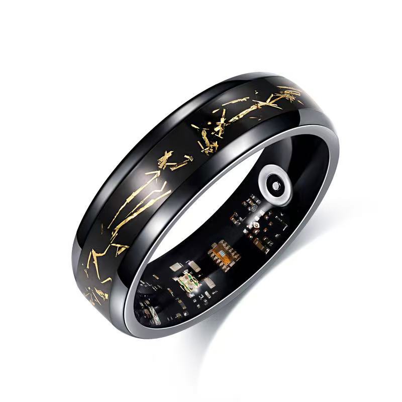 AliExpress European and American stainless steel inlaid gold foil ring blood oxygen heart rate exercise pedometer sleep smart ring