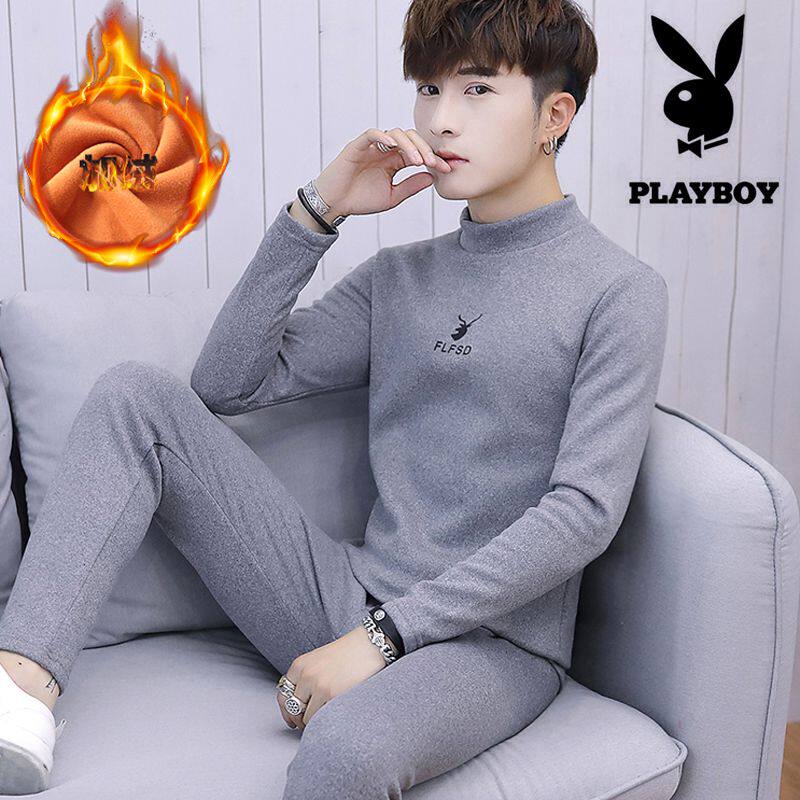 Playboy teen hot pants men's winter students plus velvet thick autumn clothes sanitary pants half turtleneck