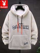 Playboy autumn and winter lamb cashmere sweaters mens hooded rocking pellet velvet jacket plus velvet padded jacket men