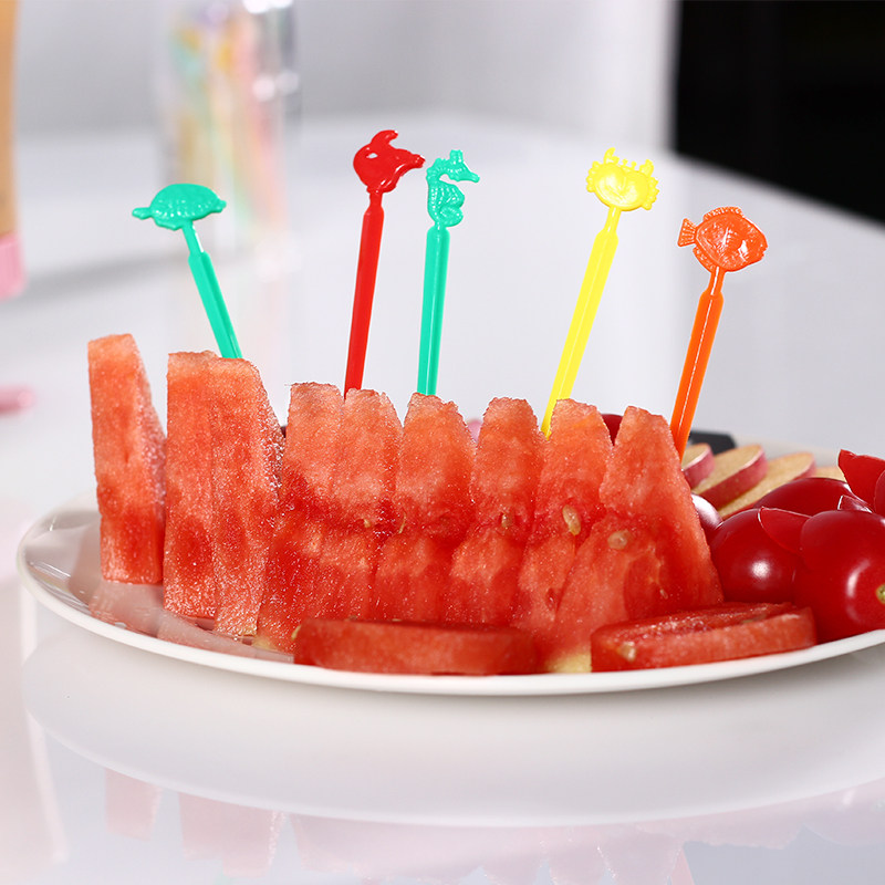 Japan Imported Fruit Sign Fruit Fork Fashion Creative Fork Plastic Toothpick Box Transparent Cylinder Containing Box