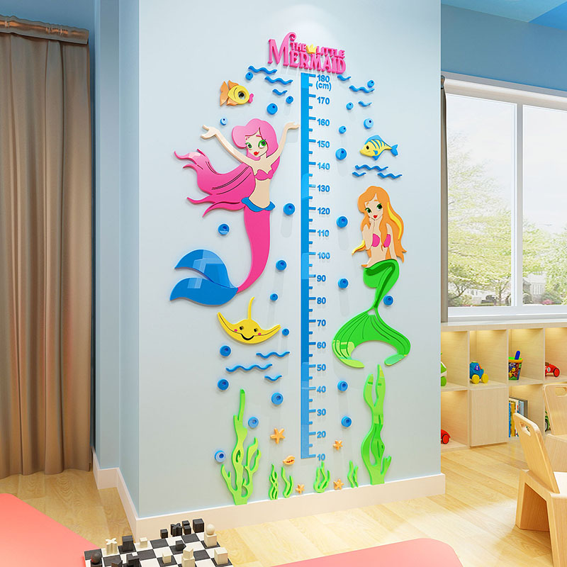 Mermaid 3d Stereo Height wall Sticker Baby Room Bedroom wall decoration Kindergarten Measuring ruler Cartoon Sticker
